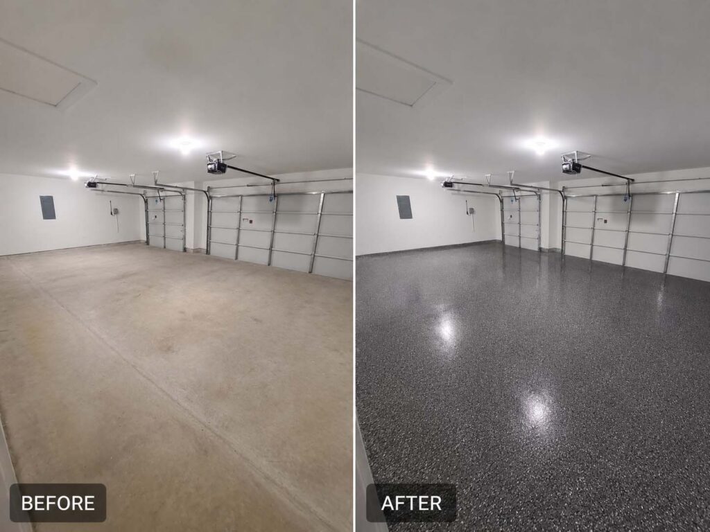 Artisan Garage Floor Expoxy Before After